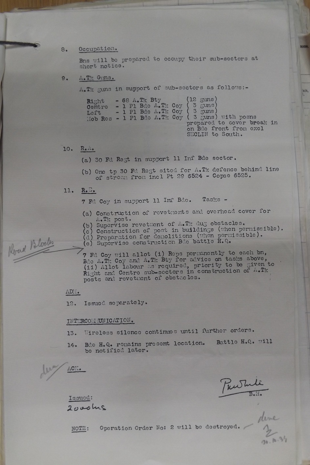11 Inf Bde Operation Order No 3 19 Oct 1939 pge 2